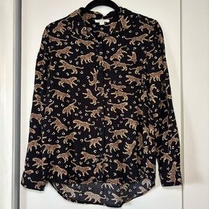 Beach Lunch Lounge Women’s Black Leopard Print Button-Down Blouse Size Small